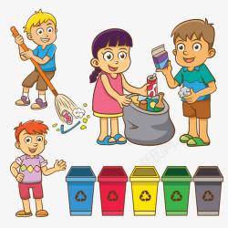 卡通打扫卫生垃圾分类的儿童高清图片