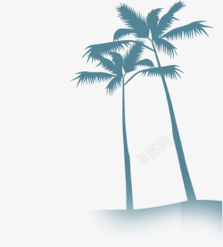 蓝色的海豚手绘椰子树高清图片