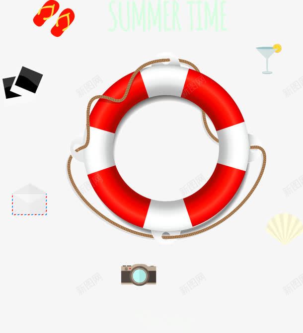 夏日时光png免抠素材_88icon https://88icon.com 信件 游泳圈 相机