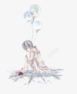 孤单孤独气球与女孩高清图片