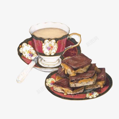 咖啡喝巧克力手绘画片png免抠素材_88icon https://88icon.com 咖啡 巧克力面包 手绘美食 欧式杯子 零食