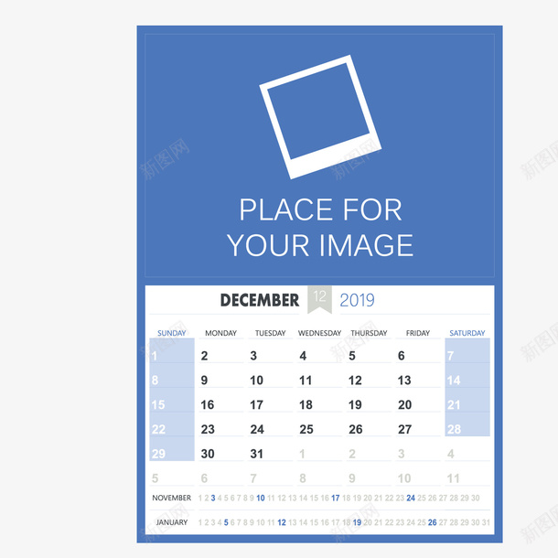 蓝白色2019年12月日历矢量图ai免抠素材_88icon https://88icon.com 12月 2019年 日历 白色 蓝白色日历 蓝色 矢量图