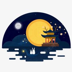 玉兔坐在月亮上吃月饼中秋佳节高清图片