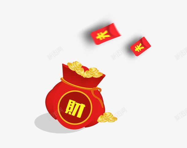 发财啦png免抠素材_88icon https://88icon.com 促销活动 十一促销 双11 天猫 淘宝 红包 红色 钱币 钱袋