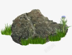 石缝小草免抠草丛里的石头高清图片