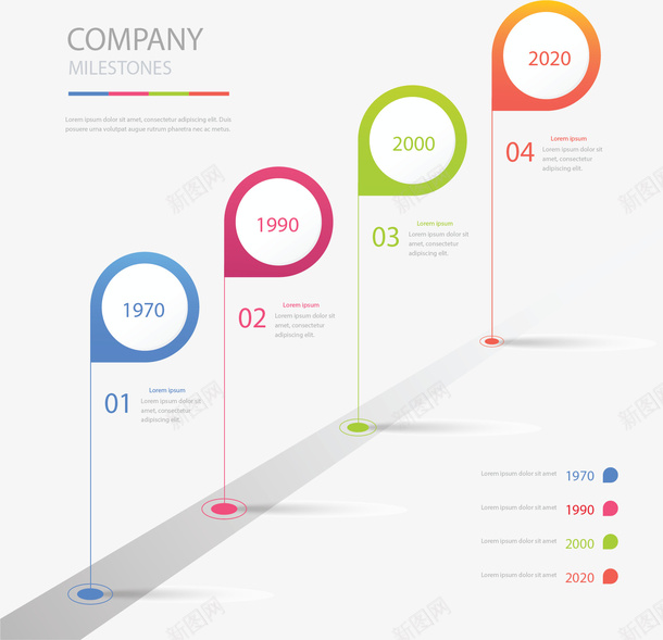 彩色路标公司里程碑矢量图ai免抠素材_88icon https://88icon.com 信息图表 公司里程碑 时间轴 矢量png 路标 里程碑 矢量图