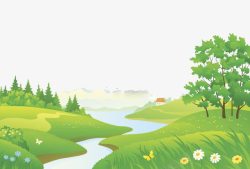 花草风景绿色卡通清新春季海报高清图片