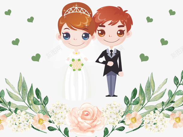 2018小清新植物婚礼卡通海报psd免抠素材_88icon https://88icon.com 卡通 婚礼 新娘 新郎 浪漫 玫瑰花 结婚 鲜花