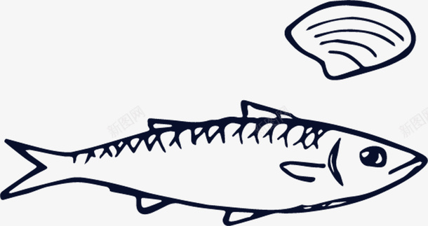 扇贝简笔小鱼和扇贝简图图标图标
