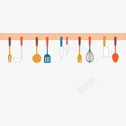 烹饪家庭卡通扁平化置物架上的厨具矢量图高清图片
