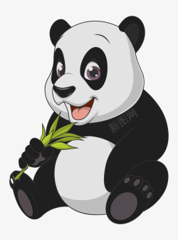 吃竹子手绘卡通Q版熊猫吃竹子高清图片