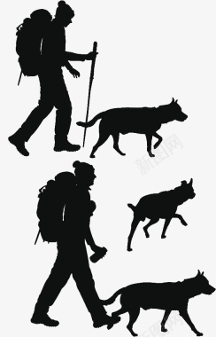 背包客与动物剪影图标图标
