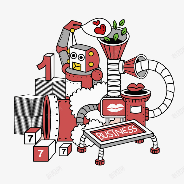 红色机器人png免抠素材_88icon https://88icon.com 卡通 商务 工厂 手绘 数字1 机器人 水彩 爱心 红色
