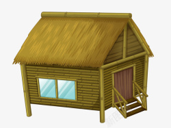 创意小木屋屋顶黄色手绘茅草小木屋高清图片