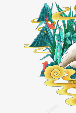 中国风手绘插画山水植物素材