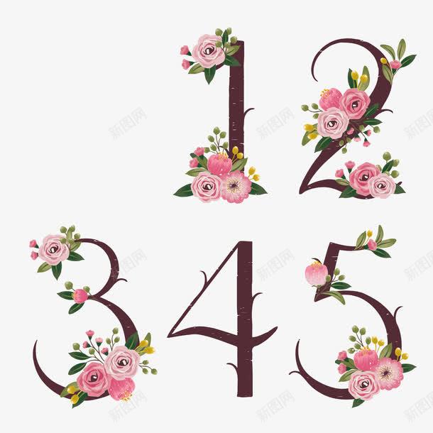 花卉装饰数字png免抠素材_88icon https://88icon.com 字体设计 小清新 数字设计 植物装饰 花卉装饰