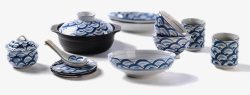 青花瓷海浪餐具组合实物促销素材