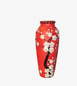 软陶红色梅花花瓶高清图片