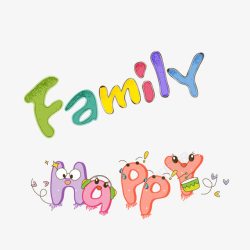彩色小动物英文快乐家庭happyfamily艺术字体高清图片