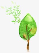 创意手绘水彩绿色的大树植物春天素材