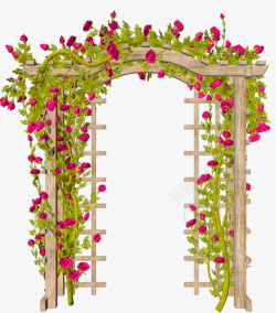 玫瑰果摄影实物木头室外花园拱门花藤高清图片