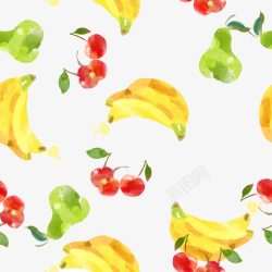 青梨子水彩香蕉樱桃底纹高清图片