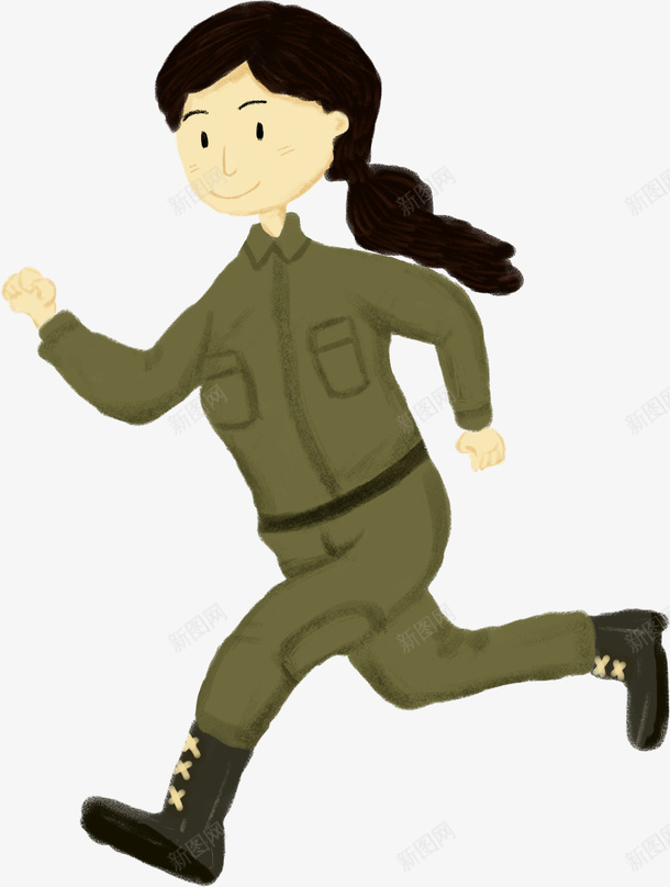 手绘卡通清新建军节女兵跑步人物png免抠素材_88icon https://88icon.com 党建 八一 八一建军节 军鞋 女兵 建军节 教育 爱国 爱国主义 爱国教育 绿色 跑动 跑步