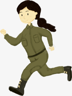 手绘卡通清新建军节女兵跑步人物素材