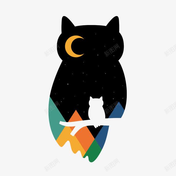 创意猫头鹰夜晚图腾png免抠素材_88icon https://88icon.com 创意插画设计 卡通贺卡封面 手绘插画