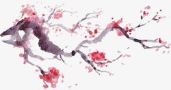 开花的樱桃树枝水彩美丽的树高清图片