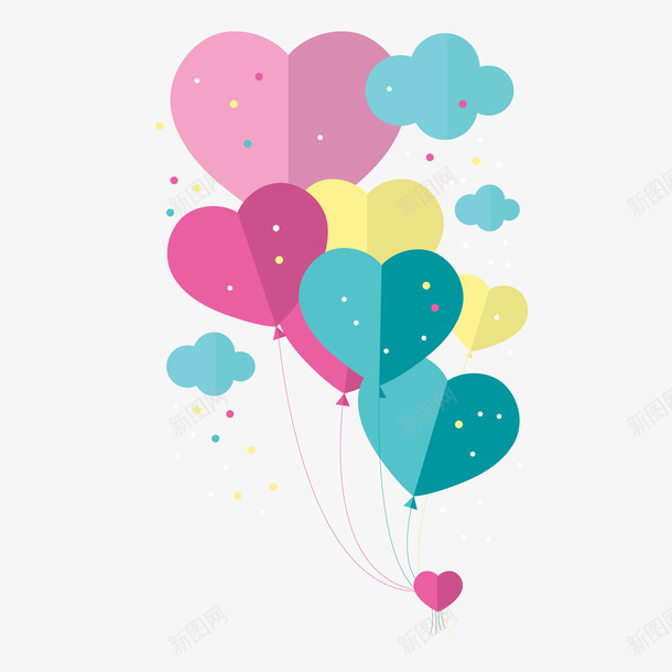 卡通彩色的爱心气球矢量图ai免抠素材_88icon https://88icon.com 剪纸风格 彩色 气球 海报装饰 爱心 装饰 矢量图