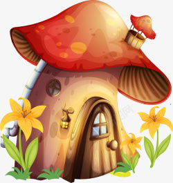 手绘蘑菇卡通手绘美丽的蘑菇屋高清图片