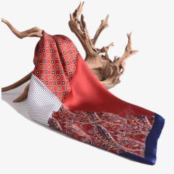 韩国装饰领巾丝巾女复古暗红色花素材