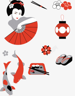 日本花纹红色和风装饰矢量图高清图片