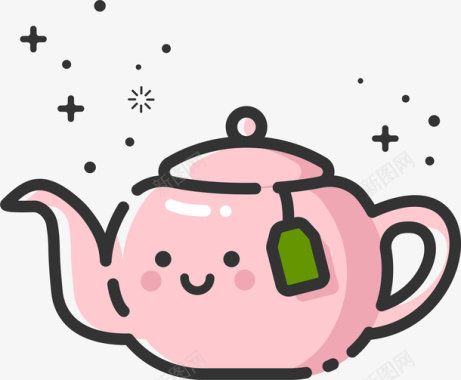 粉色蝴蝶装饰mbe风格卡通装饰茶壶图标矢量图图标