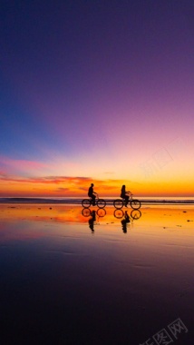 唯美梦幻海边自行车H5背景摄影图片
