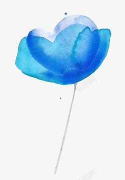 一朵水蓝水彩花素材
