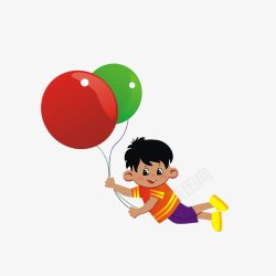 手绘小男孩抓着两个大气球素材