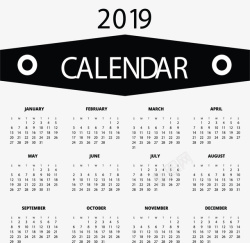 黑色2019年日历模板矢量图素材
