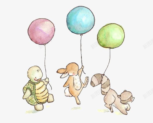 三只小动物png免抠素材_88icon https://88icon.com 乌龟 兔子 卡通 手绘 松鼠 气球