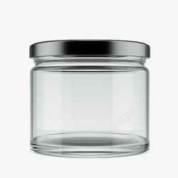 透明玻璃黑色盖子的广口瓶实物素材