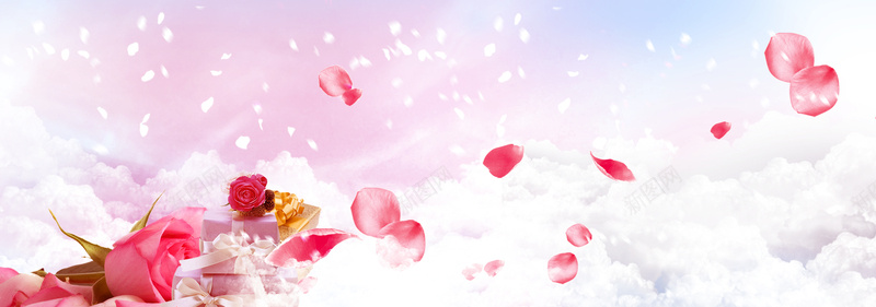 浪漫粉色花瓣电商海报背景背景