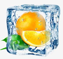 方形橙子图片水果冰镇冰块高清图片