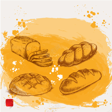 手绘面包美食美味烘焙海报背景矢量图背景