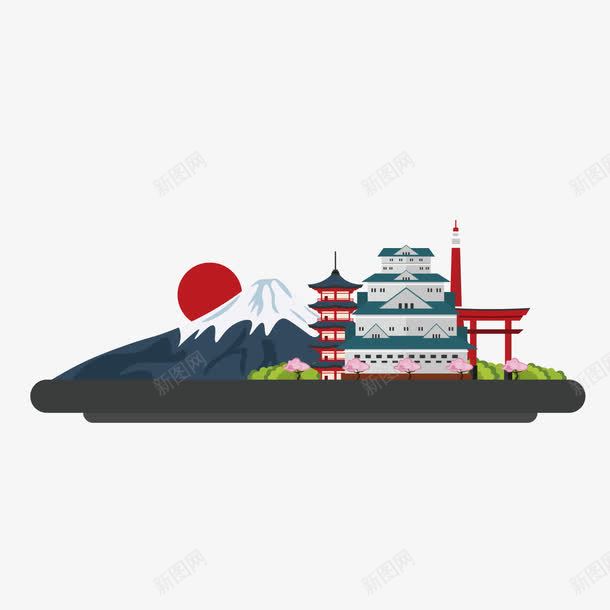 日本建筑png免抠素材_88icon https://88icon.com 古典 商务 塔 太阳 富士山 建筑 日本 红色 绿色 美丽的富士山