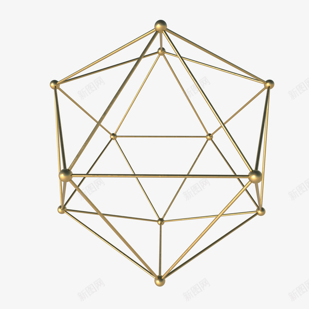 线条框架立体几何png免抠素材_88icon https://88icon.com 3D几何 多线条 点线结构 立体 金属框架 金色 金色线条