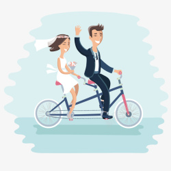新婚夫妇骑单车插画素材