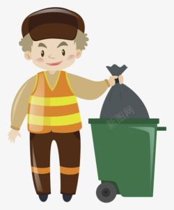 城市环卫工卡通老年人扔垃圾保护环境高清图片