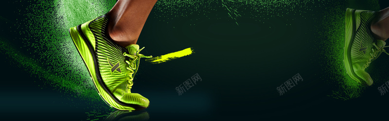 炫酷跑步节跑鞋荧光绿背景背景