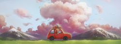 蘑菇云草旅途的风景水彩插画高清图片